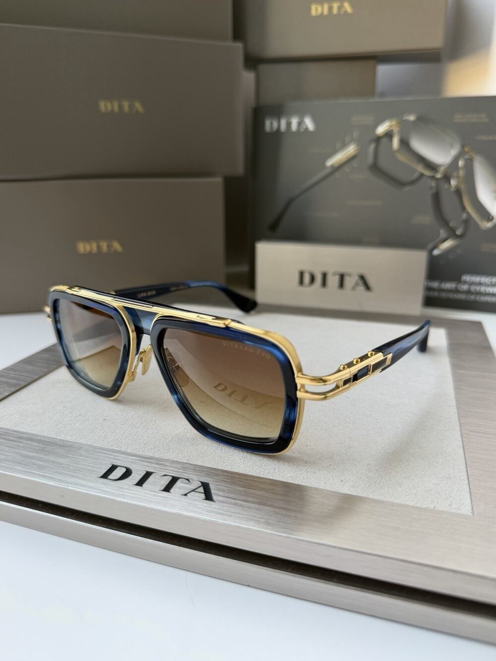 DITA LXN EVO DTS403-03 BlueSwirl Yellow Gold Brown Gradient Sunglasses AUTHENTIC